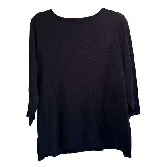 Joan Rivers black Rayon 3/4 sleeve sweater top with corset stitch size large - Picture 2 of 5